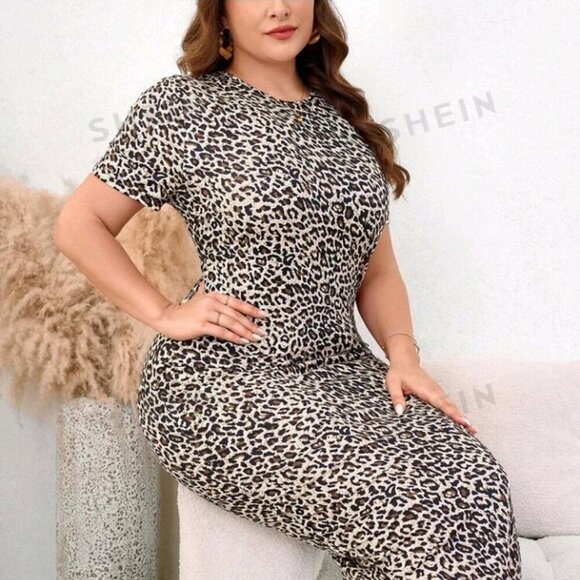 Dresses & Skirts - Clasi Plus Size Women's Leopard Print Bodycon Midi Dress